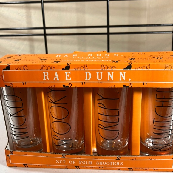 Rae Dunn Holiday Nib Rae Dunn Halloween Set Of 4 Shooters Wicked Spooky Creepy Bewitched